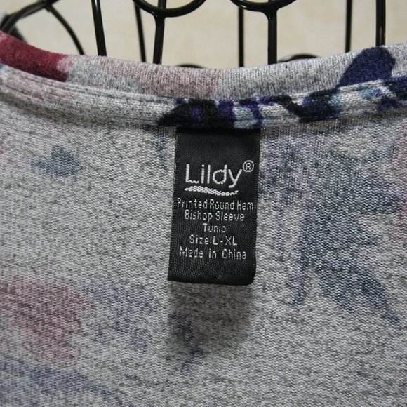 LILDY Grey Gray Floral Long Bishop Sleeve Sweater - Picture 16 of 17